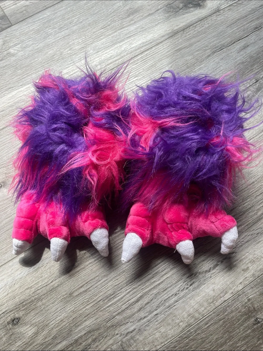 NWOT Plush Monster Paw Slippers for Kids - Pink & Purple